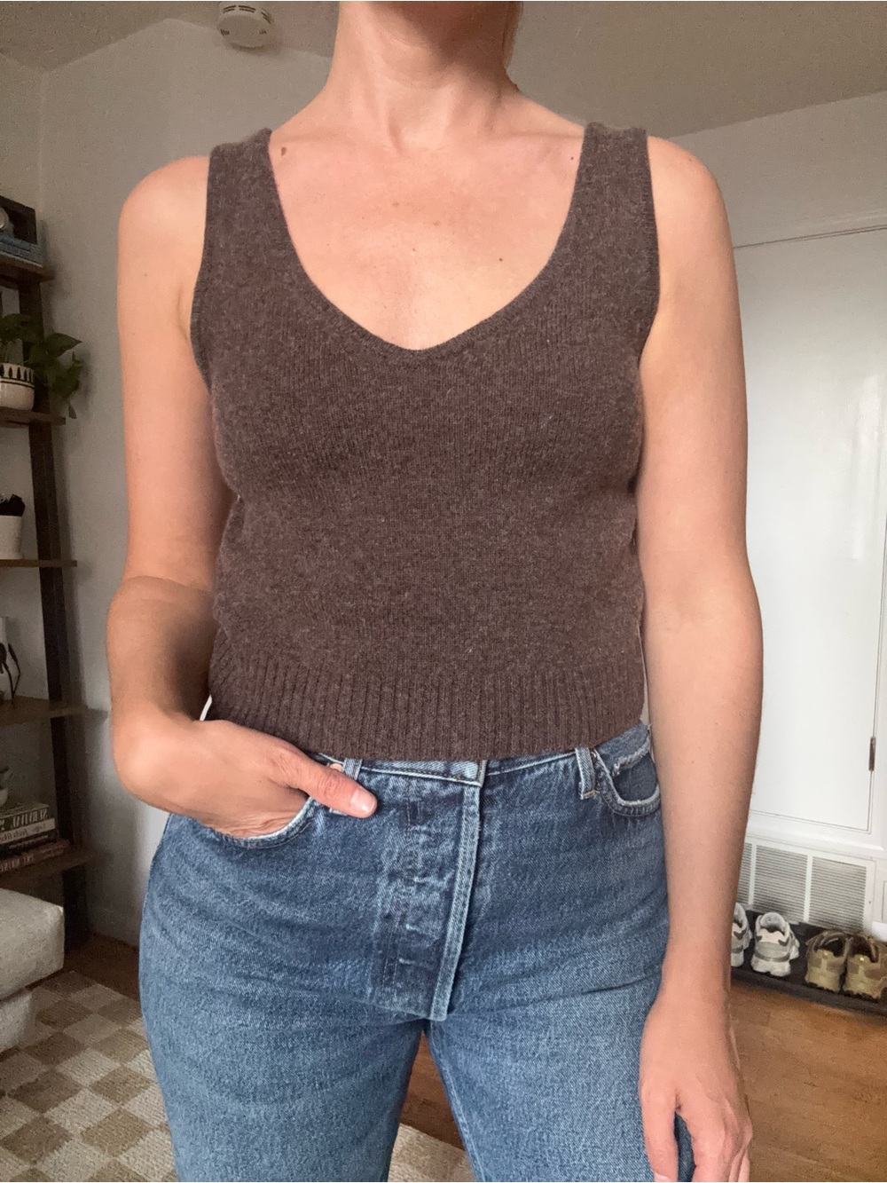 Madewell Brown V-Neck Knit Tank - Small